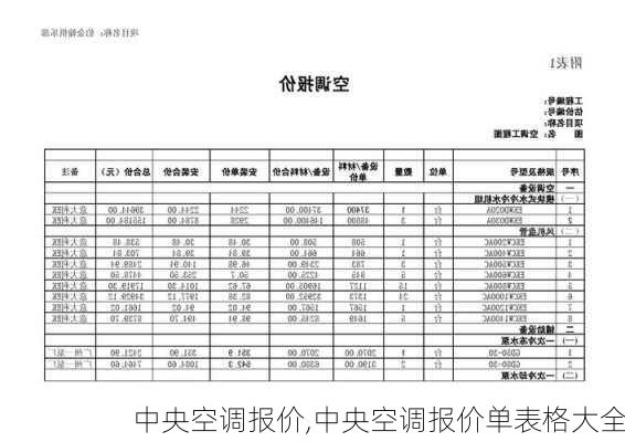 中央空调报价,中央空调报价单表格大全